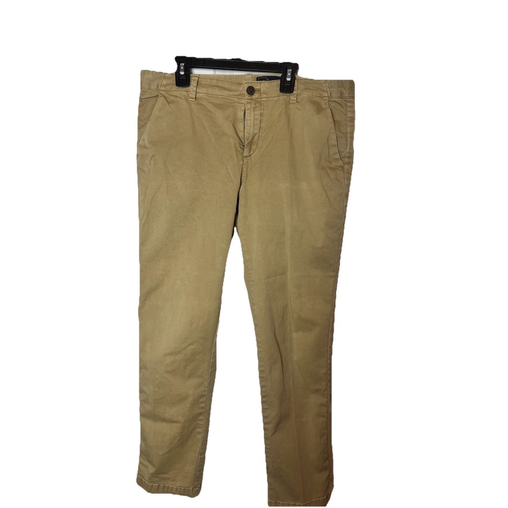 Gap Women 34x27 Girlfriend Khaki Pants Tan Cotton Twill Straight Leg Ankle